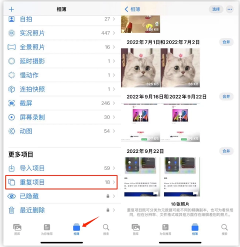 郭河镇苹果手机维修分享iOS 16 中相册重复项目功能使用方法 