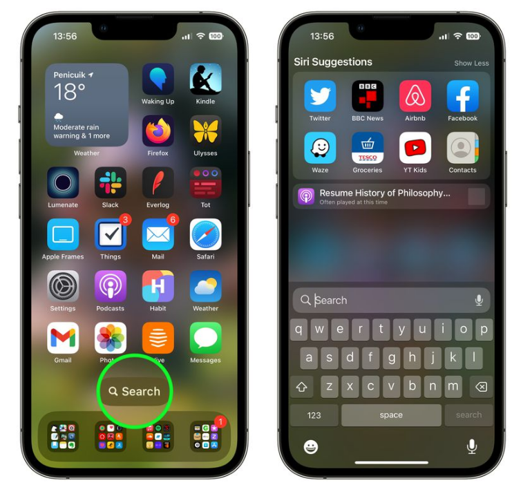郭河镇苹果手机维修分享升级到 iOS 16 后，如何删除主屏幕上的搜索按钮 
